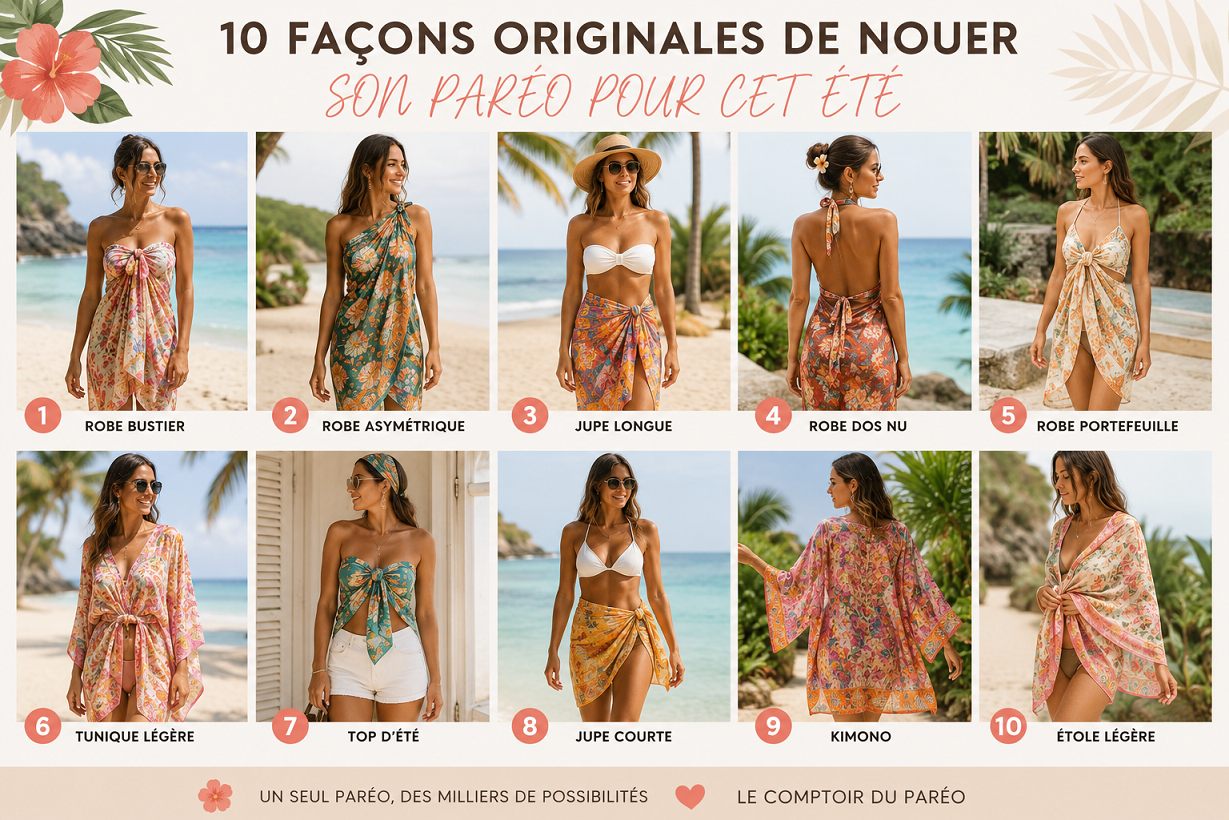 10 fa�ons originales de nouer son par�o pour l'�t� : robe bustier, robe asym�trique, jupe longue, robe dos nu, tunique et kimono de plage