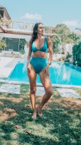 Bas de bikini taille haute Santorin bleu