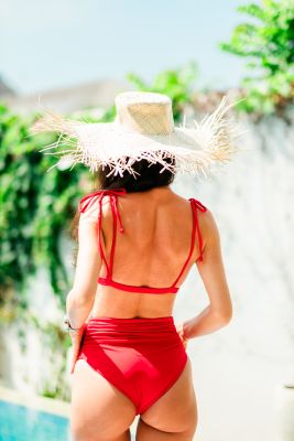 Bas de bikini taille haute Santorin rouge