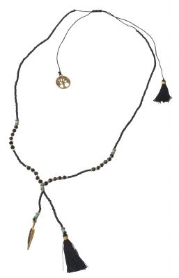 Collier perles noir et dore