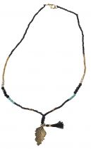 Collier perles turquoise et dorée