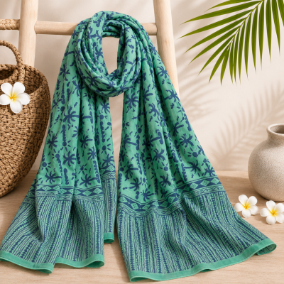 Foulard palmiers vert et bleu