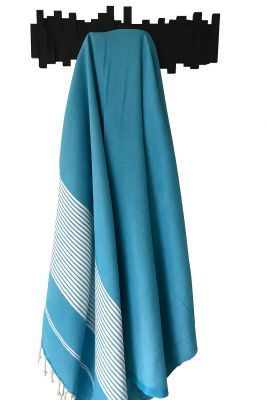 Fouta grande taille blanc et bleu ciel