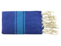 Fouta plate bicolore bleu 100% coton de Tunisie