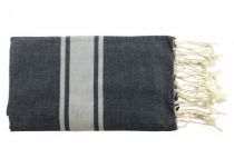 Fouta plate bicolore noir et gris 100% coton de Tunisie.