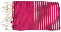 Fouta plate rayée rose et blanc