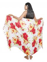 Grand paréo fleuris rouge