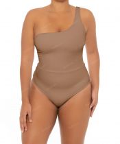 Maillot grande taille une bretelle beige