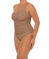 Maillot grande taille une bretelle beige