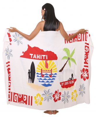 Paréo carte Tahiti blanc