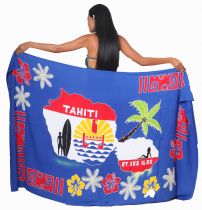 Paréo carte Tahiti bleu