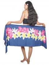 Paréo court fleurs bleu