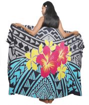 Paréo peint main Fleur de Feu bleu