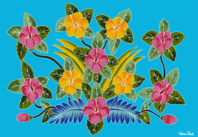 Par�o Peint Main Jardin Tropical Turquoise