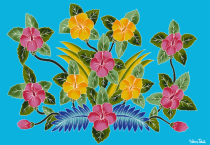 Par&eacute;o Peint Main Jardin Tropical Turquoise