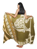 Paréo peint main Maohi vert