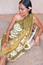 Paréo peint main Maohi vert