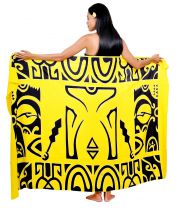 Paréo peint main Maori jaune