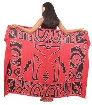 Paréo peint main Maori rouge