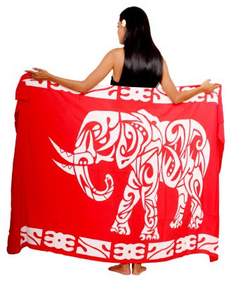 Paréo peint main rouge éléphant