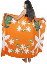 Paréo peint main tiare orange