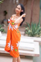 Paréo peint main tiare orange