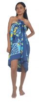Paréo peint main tortue tribal bleu