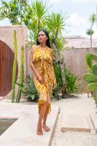 Paréo plage floral moutarde dorée