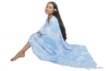 Paréo plage grande tortue bleu