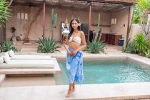 Paréo plage grande tortue bleu