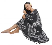 Paréo plage grande tortue noir