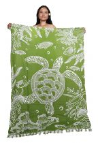 Paréo plage grande tortue vert