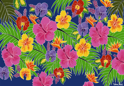 Paro Tahiti Fleurs des les bleu