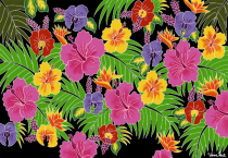 Paréo Tahiti Fleurs des Îles noir