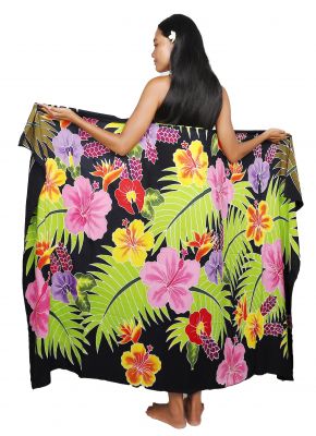 Paro Tahiti Fleurs des les noir