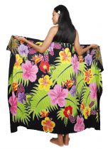 Paréo Tahiti Fleurs des Îles noir