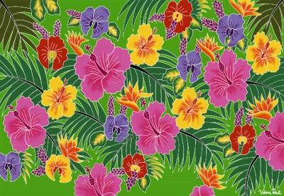 Paro Tahiti Fleurs des les vert