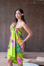 Paréo Tahiti Fleurs des Îles vert