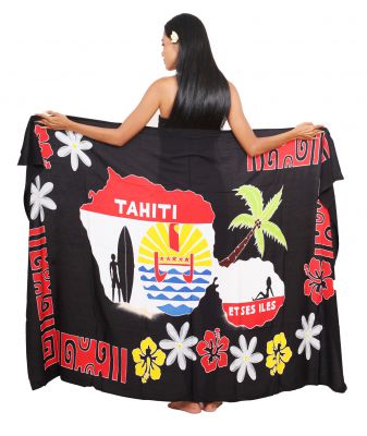 Paréos carte Tahiti noir