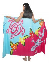 Paréos tortue et gecko rose et bleu