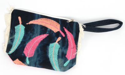 Pochette en jean plumes multicolores