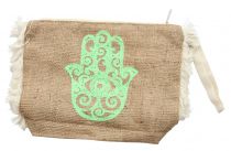 Pochette naturel Khamsa vert