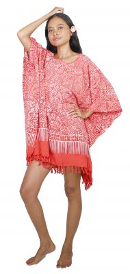 Poncho floraison de Bali rouge