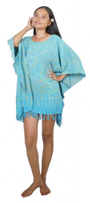 Poncho Palmes de Bali Bleu Turquoise