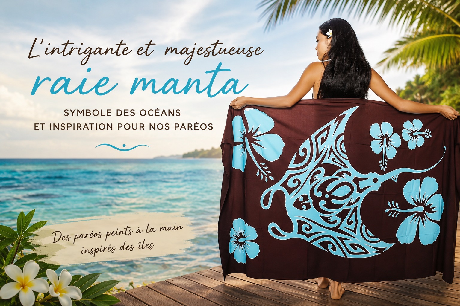 Raie manta majestueuse et par�o peint � la main inspir� des �les tropicales de Bali