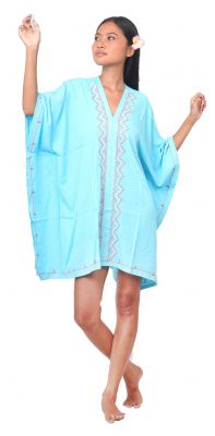Robe ample d\'t brode bleu turquoise