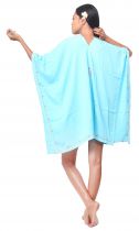 Robe ample d\'été brodée bleu turquoise