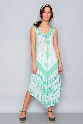  Robe de plage bohme vert et blanc 