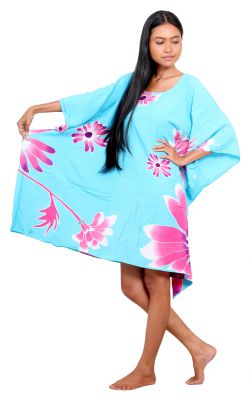 Robe peint main Ori tahiti bleu turquoise