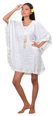 Robe poncho ethnique blanche